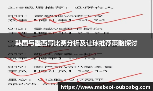 韩国与墨西哥比赛分析及让球推荐策略探讨